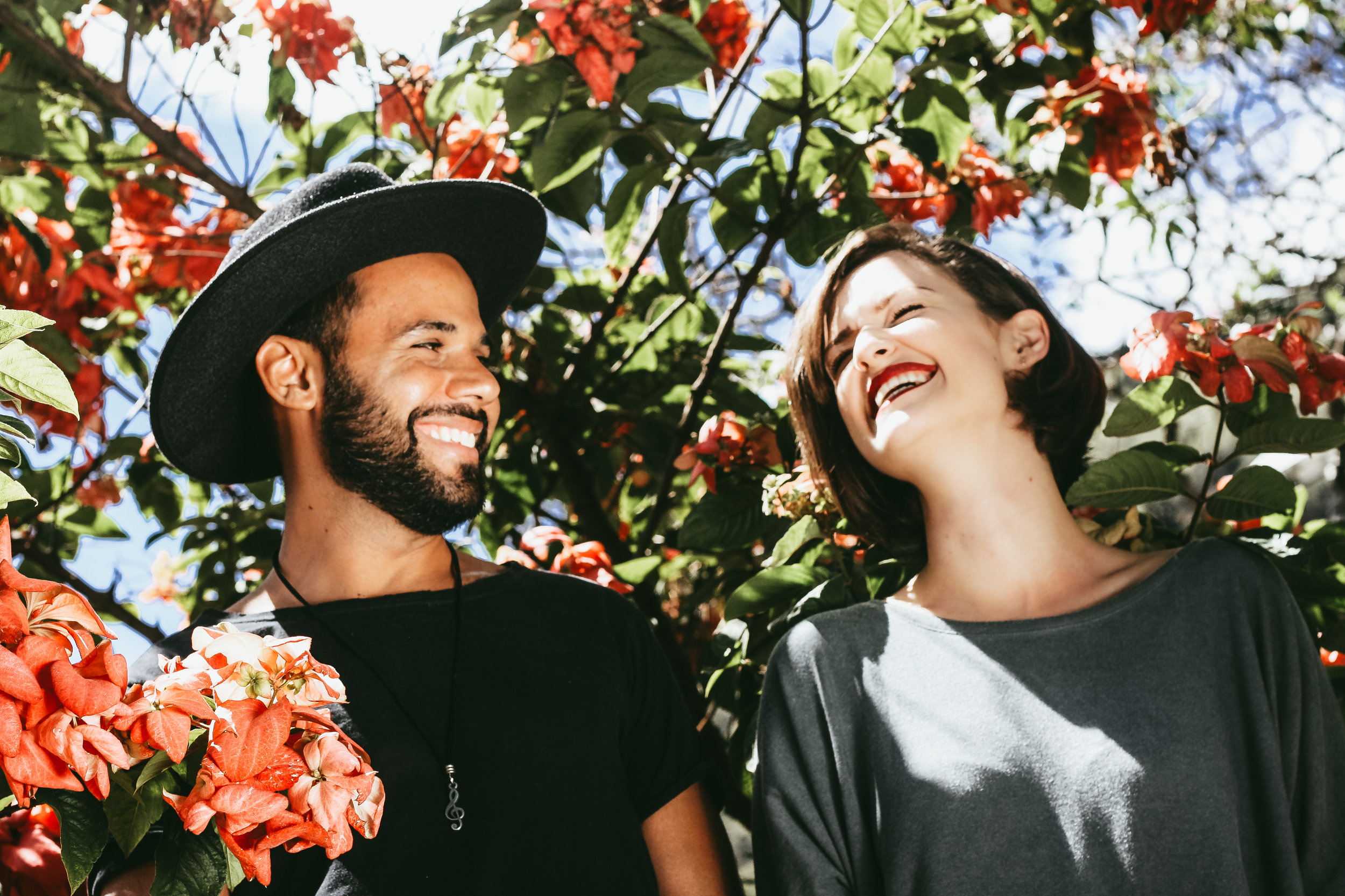 couple laughing in garden